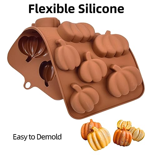 Fall Chocolate Molds 4 Pieces Silicone Pumpkin Candy Mold Maple Leaf Shaped Fondant Molds for Thanksgiving Halloween Autumn Harvest Cupcake Cake Topper Decoration - size: Fall Pumpkin & Maple Leaf