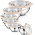 LIANYU 6 PCS Stainless Steel Mixing Bowls with Visible Lids for Cooking - color: Khaki, style: Atlas Base with Visible Lids