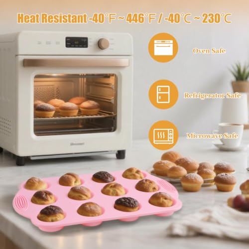 JEPELUS 2 Pack Silicone Muffin Pan for Baking with Oil Brush Spatula