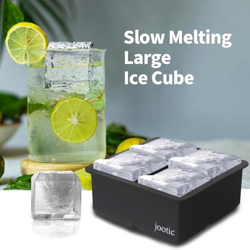 Large Ice Cube Trays Silicone (2.5-Inches) - Large Ice Tray Molds for making 4 Giant Ice Cubes for Whiskey (black 2 pack) - color: black 2 pack