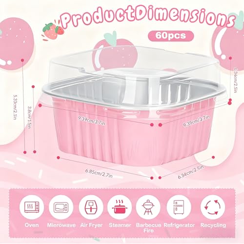 60Pack 5oz Mixcolor Mini Cake Pans with Lids Baking Cups Aluminum Foil Pans Tins, Individual Dessert Cups Containers for Sales,Party,Picnics - color: Mixcolor