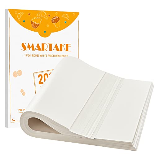 SMARTAKE 200 Pcs White Parchment Paper Sheets, 17x26 Inches, Non-Stick - size: 17" x 26"-200 Pcs