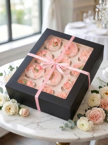Bakepacker Auto-pop up 12 Cupcake Boxes, Black, 6-Packs - color: Black,6