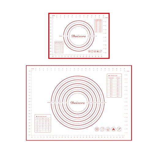 Silicone Baking Mats Set of 2,Extra Large 28" x 20" Small 16" x 12" Non Stick Non Skid Pastry-Mat with Measurements (Red) - size: Large 28" x 20" Small 16" x 12"