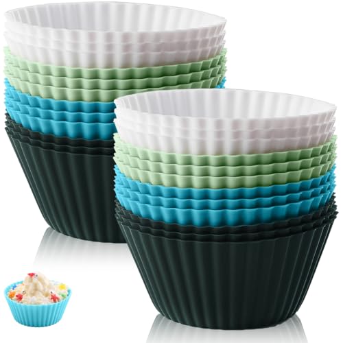 Silicone Baking Muffin Cups 24 Pack,Food-Grade Non-Stick Muffin & Cupcake Liners,Wrapper Cups Holders for Muffins, Cupcakes, and Candies Standard Size (Bule) - color: Bule