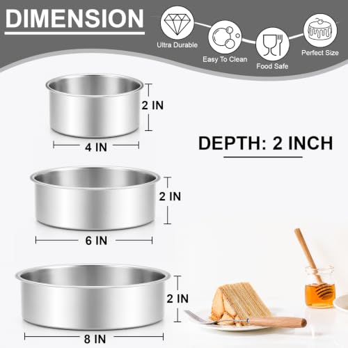 Leonyo 4-6-8 Inch Round Cake Pans Set of 3, Molds Tin for Baking, 2In Deep - size: 4+6+8x2 Inch