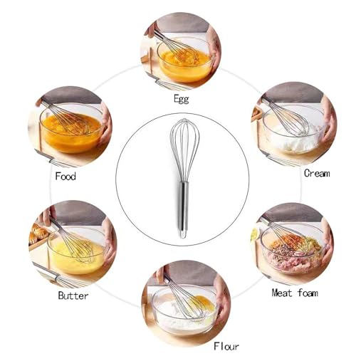 3 Pack Egg Whisk and Cooking Brush Scraper Set, Stainless Steel Wire Whisks for kitchen Cooking Blending Whisking