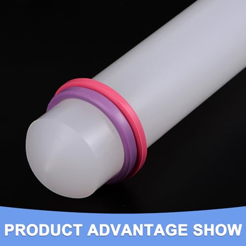 Fondant Rolling Pin - Fondant Cake Dough Roller Non-Stick No Handle Rolling for Baking Kitchen Tool Rolling Pin with Rings PP - (12" x 1.38", White)