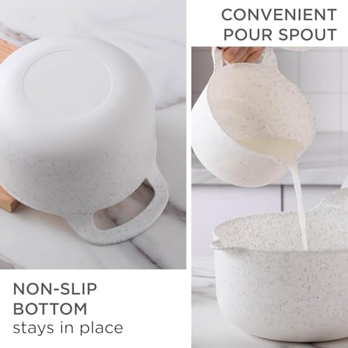 COOK WITH COLOR Nesting Plastic Mixing Bowl Set with Pour Spouts and Handles and Non Slip Bottom, Speckled White, 4 Piece - color: White, size: 4 Piece Non-Slip