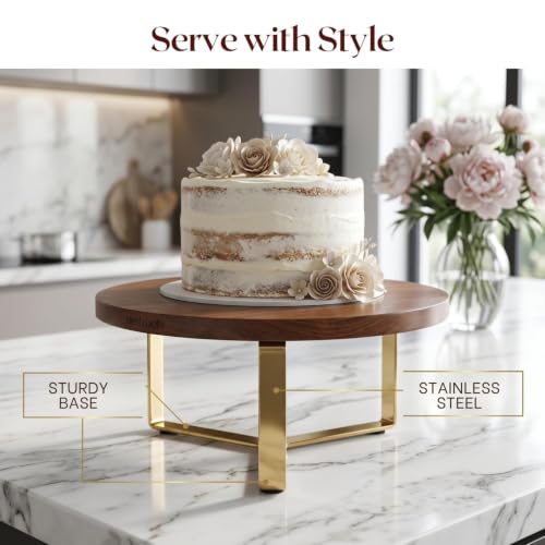 nestroots Cake Stand, Teak Wood with Steel Base, Round Cupcake Stand