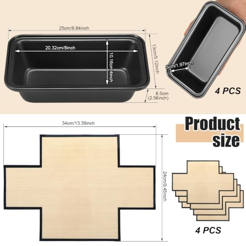 8 Pcs Loaf Pan with Liners Set 8 x 4 Inch Non-stick Bread Pan - color: Black, size: 8 x 4 Inch