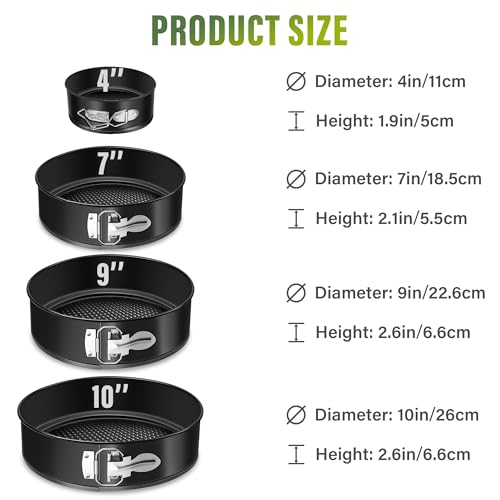 Vakoo Springform Pan Set, Removable Bottom for Easy Release, 4/7/9/10 Inch - size: 4+7+9+10 Inch