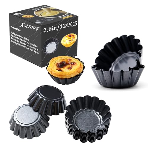12PCS 2.6" Egg Tart Molds, Mini Carbon Steel Non-Stick Baking Pans - size: 2.6inch