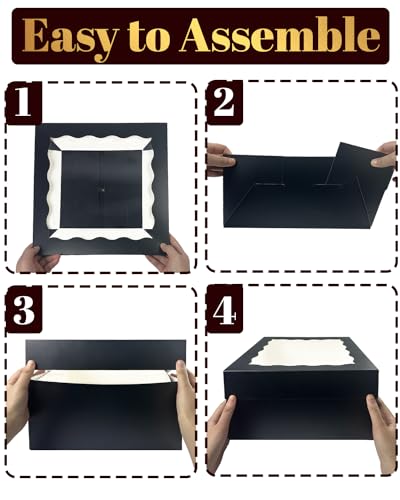 qiqee 12x12x6 Cake Box, 18 Sets Black Cake Box with Window ＆ 18 Sets 12" Cake Round Boards, 12inch Cake Containers, 10 Meters Silk Ribbon - color: Black, size: 18 Sets /12x12x6