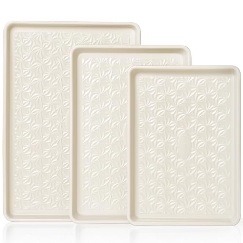 HONGBAKE Ceramic Coated Baking Sheet Pan Set of 3 with Floral Texture - color: Ceramic Cream