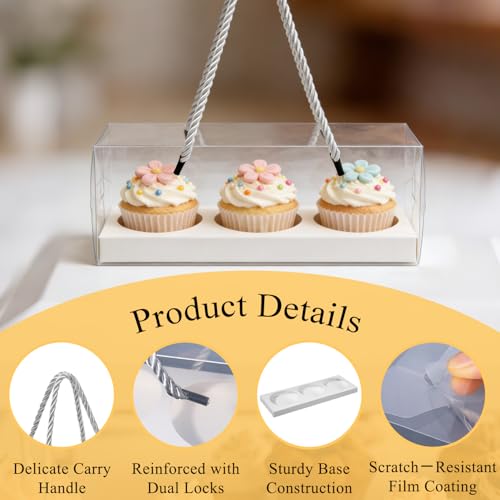 32 Pack Clear Cupcake Boxes, Plastic Cupcake Containers with Handle