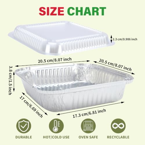 SAITI 8x8 Aluminum Pans with Clear Plastic Lids 35 Pack Aluminum Foil Pans