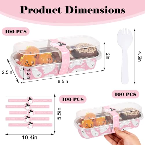 FYSUIMU 100 Pcs Halloween Mini Loaf Pans with Lids and Forks Pink Ghost Mini Cake Pans 6.8 Oz Rectangular Aluminum Foil Baking Container Muffin Cupcake Cups for Trick or Treat Party Picnic Supplies - color: Pink Ghost