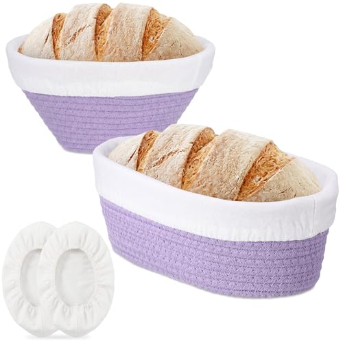 2 Pcs Banneton Bread Proofing Basket with Liners, Purple - color: Purple