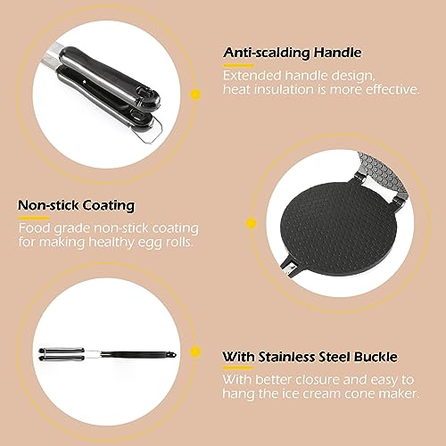 Dyna-Living 8.6 inches Waffle Cone Maker Ice Cream Cone Maker & 6.7'' Waffle Maker Non-stick Egg Roll Maker Waffle Bowl Maker