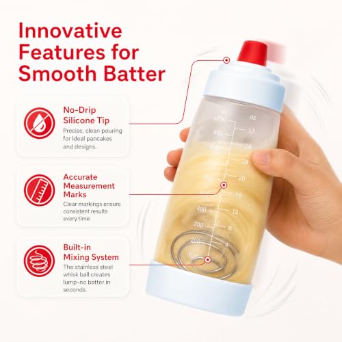 2 Pack 1000ml Pancake Batter Squeeze Dispenser Bottle with Whisk Ball