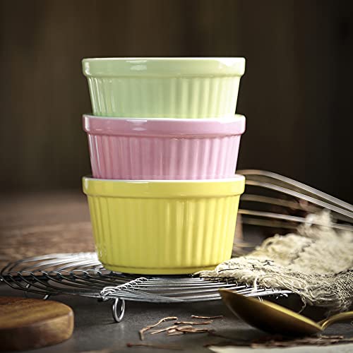 Ramekins 6oz Oven Safe,Creme Brulee Ramekin and Souffle Dishes,Porcelain Baking Bowls,Dipping Sauce Dish.Pudding Cups,Set of 6,Colorful. - color: Colorful