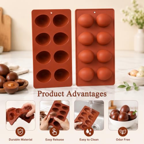 8-Cavity Easter Egg Shape Silicone Molds, 2Pcs Non-Stick Silicone Egg Mold