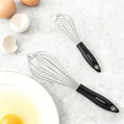 NileHome Whisk Set 8" 10" Kitchen Whisk,2-Pack - color: Black-Silver, size: 2 Piece
