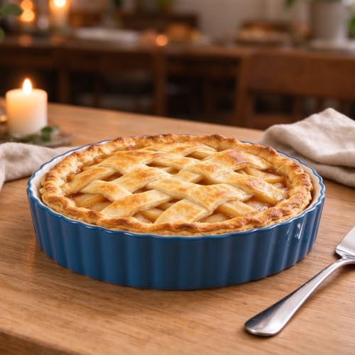 Wisenvoy Pie Pan Tart Pan Quiche Ceramic Pie Dish Pie Plate Tart Pans 9 inch Deep Dish Pie Pan Quiche Pan - color: Blue