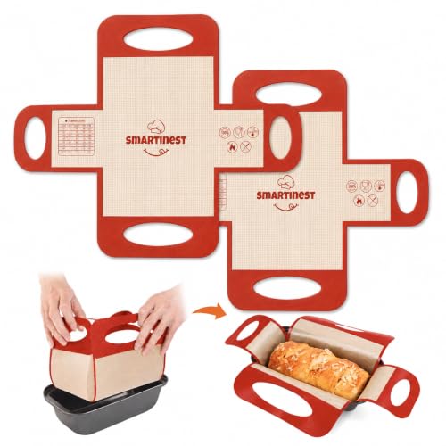 Silicone Loaf Pan Liner, 2PCS Non-Stick Reusable Bread Pan Liners with Handles, Loaf Pan Liners for Baking Bread 9x5, Silicone Bread Sling & Bread Mat, Loaf Lifter, Bread Making Essentials