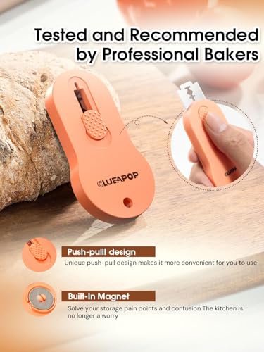 Magnetic Bread Lame Dough Scoring Tool - Sourdough Lame Scoring Tool, Bread Dough Cutter Slashing Razor Tool,Cutting Bread Scoring Tool for Sourdough Bread Baking - Patterns booklet & 5 Blades - color: Orange