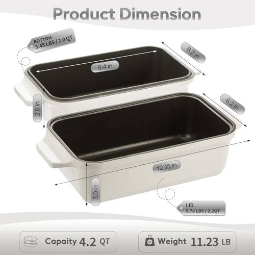 Enameled Cast Iron Dutch Oven for Sourdough Bread Baking, 9×5 Dutch Oven Pot with Lid, 2 in 1 Bread Baking Pans with Lid, Roasting & Braising, Easy Release, Oven & Induction Safe (4.2 QT,White) - color: White