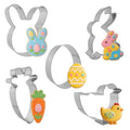 Easter Cookie Cutters, 5 Pcs Chick Carrot Egg Bunny Rabbite Shapes Metal Cookie Cutters, Stainless Steel Cutter Sets Biscuit Fruit Cutter for Easter Holiday Home Baking Kit Birthday Party Supplies - color: Silver
