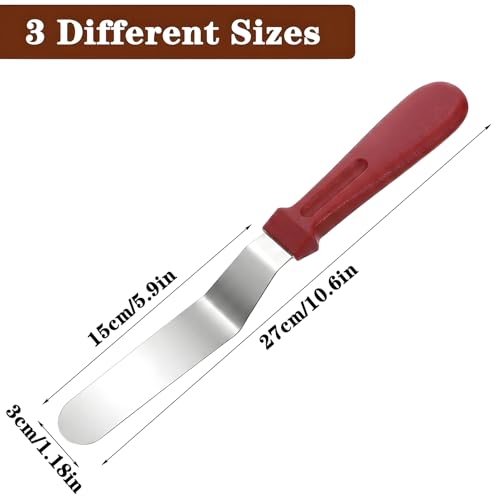 Angled Icing Spatula, 6" Stainless Steel Offset Spatula Cake Spatulas with Plastic Handle Cake Knife Frosting Spatulas Cakes Decorating Tools for Home, Kitchen, Baking (Red)
