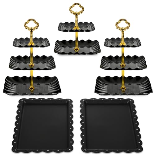 NWK 5-Piece Cupcake Stand & Appetizer Trays Set (Square, Black) - color: Black