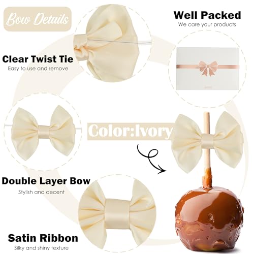 AIMUDI Ivory Satin Ribbon Bows with Twist Ties for Treat Bags 3.5" Ivory Bows for Crafts Small Bows for Gift Wrapping Premade Bows for Cake Pop Candy Apples Gift Bags Wedding Baby Shower -24 Counts - color: Ivory
