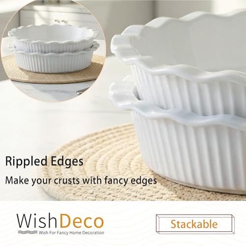 WishDeco Pie Pan for Baking Set of 2, Ceramic Baking Pan 9 Inch - color: White 2pcs