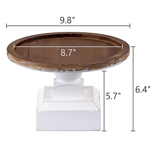 SOFE 9 Inches Round Wood Cake Stand, Rustic White Pedestal Stand