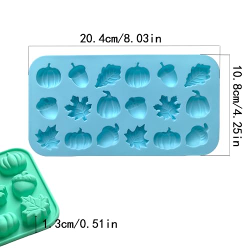 3Pcs 18-Cavity Autumn Harvest Themed Silicone Mold 3D Pumpkin Maple Leaf Chestnut Shaped Chocolate Biscuit Candy Mold, Thanksgiving Silicone Molds for Cake Decoration