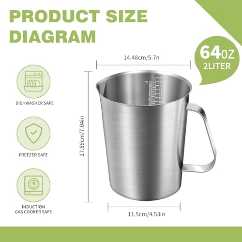 Stainless Steel Metal Measuring Cup w/Handle for Liquid,64&64oz - size: 64 oz+64 oz
