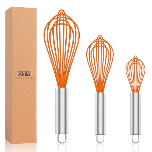 OYV Orange Silicone Whisk Set of 3, 8/10/12 Inch, Non-Scratch - color: Premium(Orange Pack)