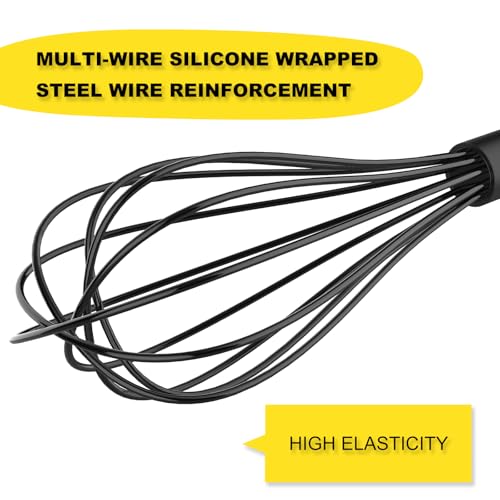 NileHome Silicone Whisk Set 8" 10" Kitchen Whisk Black,2-pack - size: 2-Pack