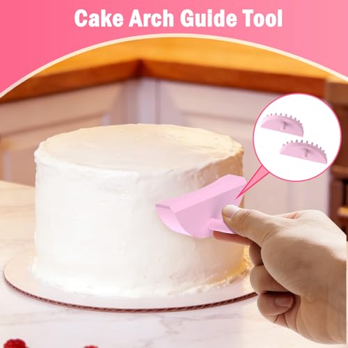 2 PCS Cake Arch Guide Tools, Cake Ruffle Marker for 6"-16" Cakes (Pink)