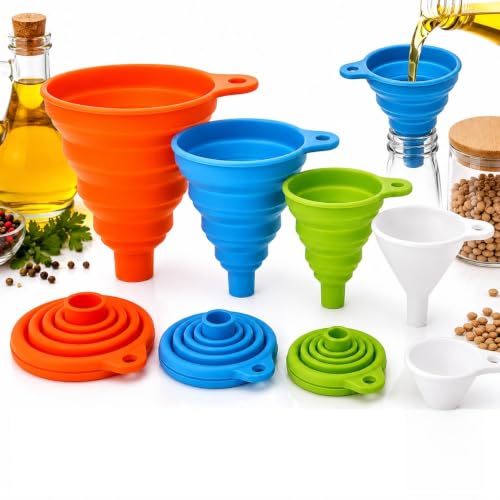 4-Piece Silicone Funnel Set, Collapsible Kitchen Funnels