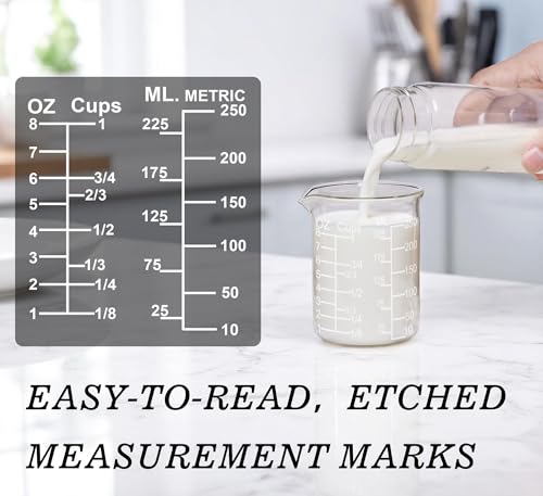 Ackers Etching Scale Glass Measuring Cup Set-V-Shaped Spout，Includes 60ml(2OZ), 120ml(4OZ), and 250ml(8OZ) Glass Measuring Beaker for Kitchen or Restaurant, Easy to Read - size: 60 ml / 120 ml / 250 ml
