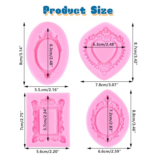 Mujiang Photo Frame Fondant Molds Picture Frames Silicone Mold Set Of 4 - color: Style B