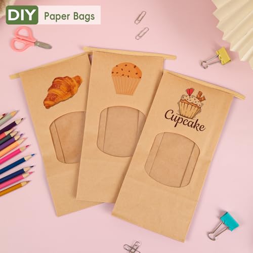 Moretoes 100pcs Medium Bakery Cookie Bags with Window, 4.7x2.5x9.6In - size: 4.7*2.6*9.6inch
