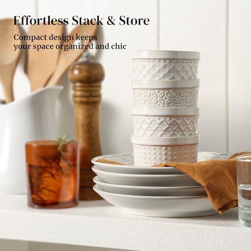 DOWAN Ramekins Oven Safe with Lids 6 oz, Charcuterie Boards Bowls Set for Creme Brulee, Souffle, Dipping Sauces, Custard Cups Ceramic Food Storage Containers, Set of 6, Beige - size: 6 oz