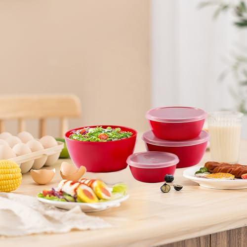 4-Piece Classic Plastic Bowls with Lids – 8/16/24/32oz - color: Red