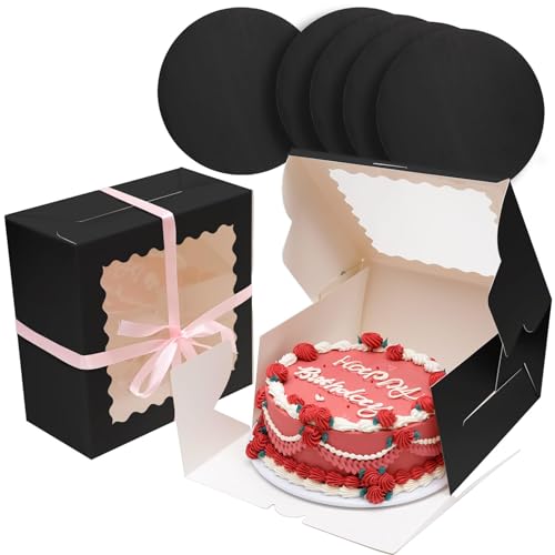Bakepacker 36pcs 10"x10"x5" Black Cake Boxes with Window - color: Black, 10"x10"x5", 18Pcs